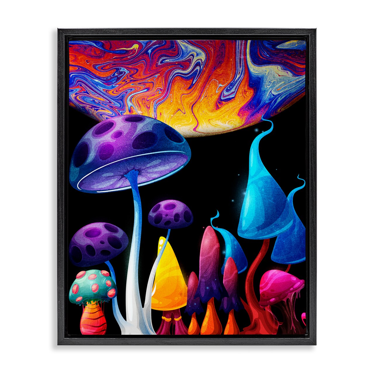 Stupell Industries Whimsical Mushrooms in Space Floating Frame Design by Kim Allen